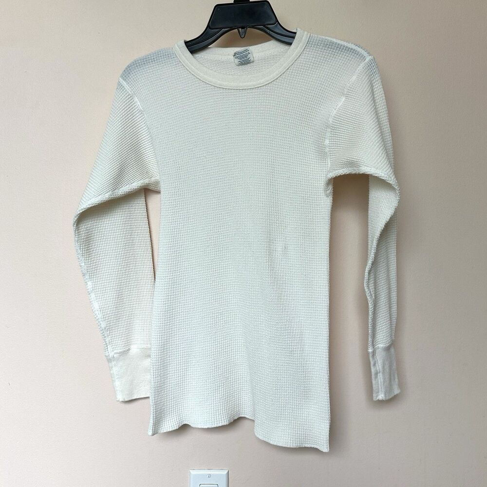 Vintage JE Morgan Long Johns Thermal Top Lg 42-44 Waffle Knit Made in USA White